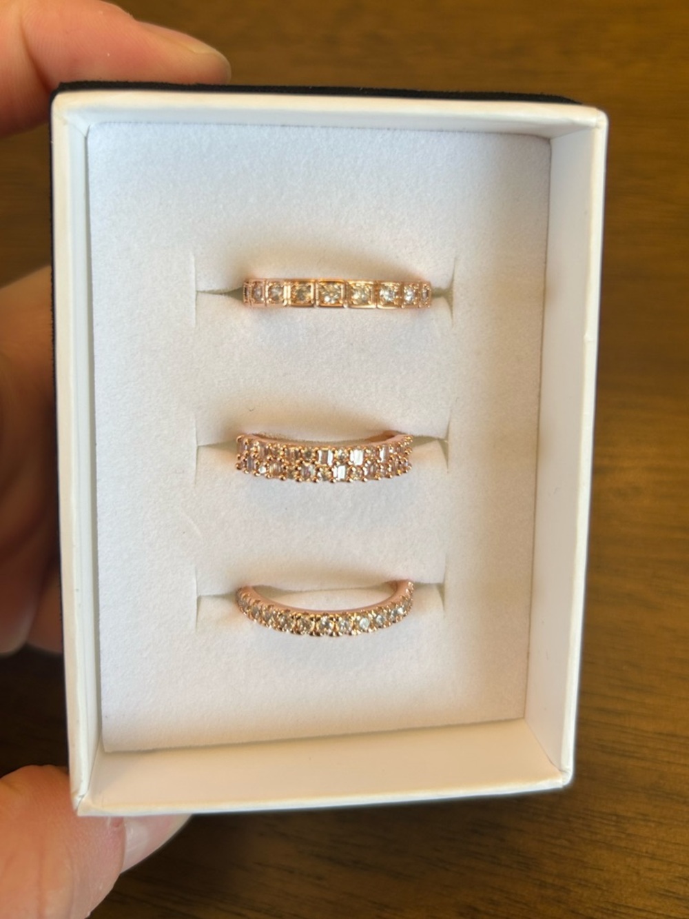 Bomb Party Luxe Bands Rose Gold Cubic Zirconia Ring Set (Size 7)